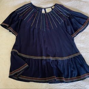 Anthropologie Maeve Embroidered Top